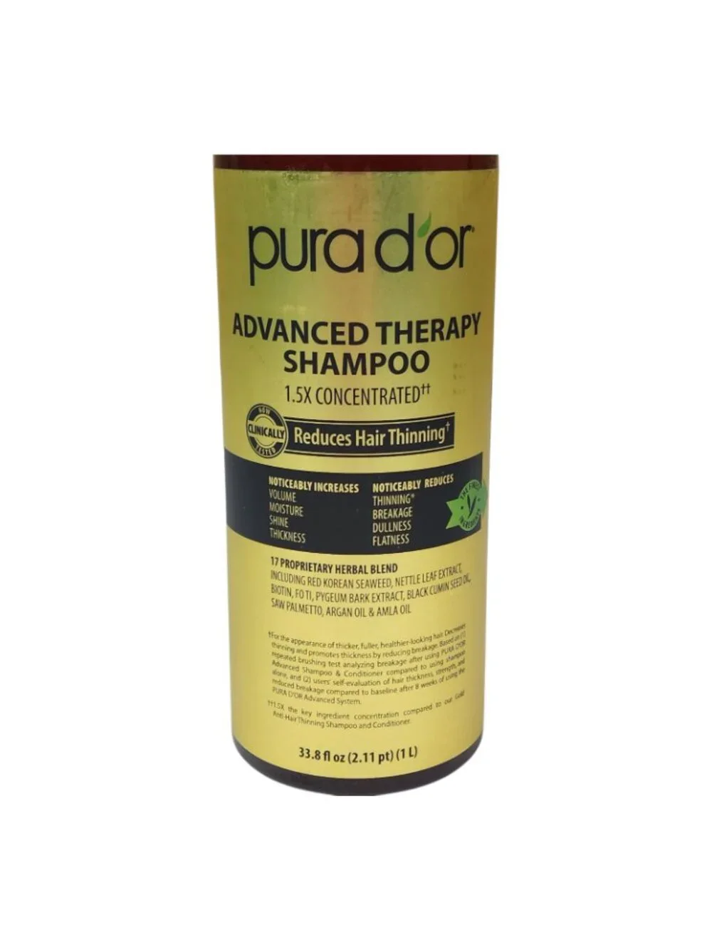 Pura Dor Advanced Shampoo Jumbo 33.8 oz Reduces Hair Thinning Volumizes